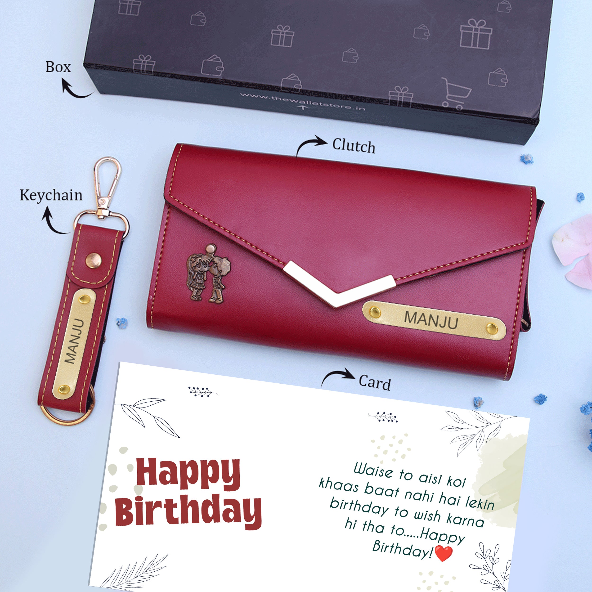 Personalized Premium Leather Clutch & Keychain Gift Set