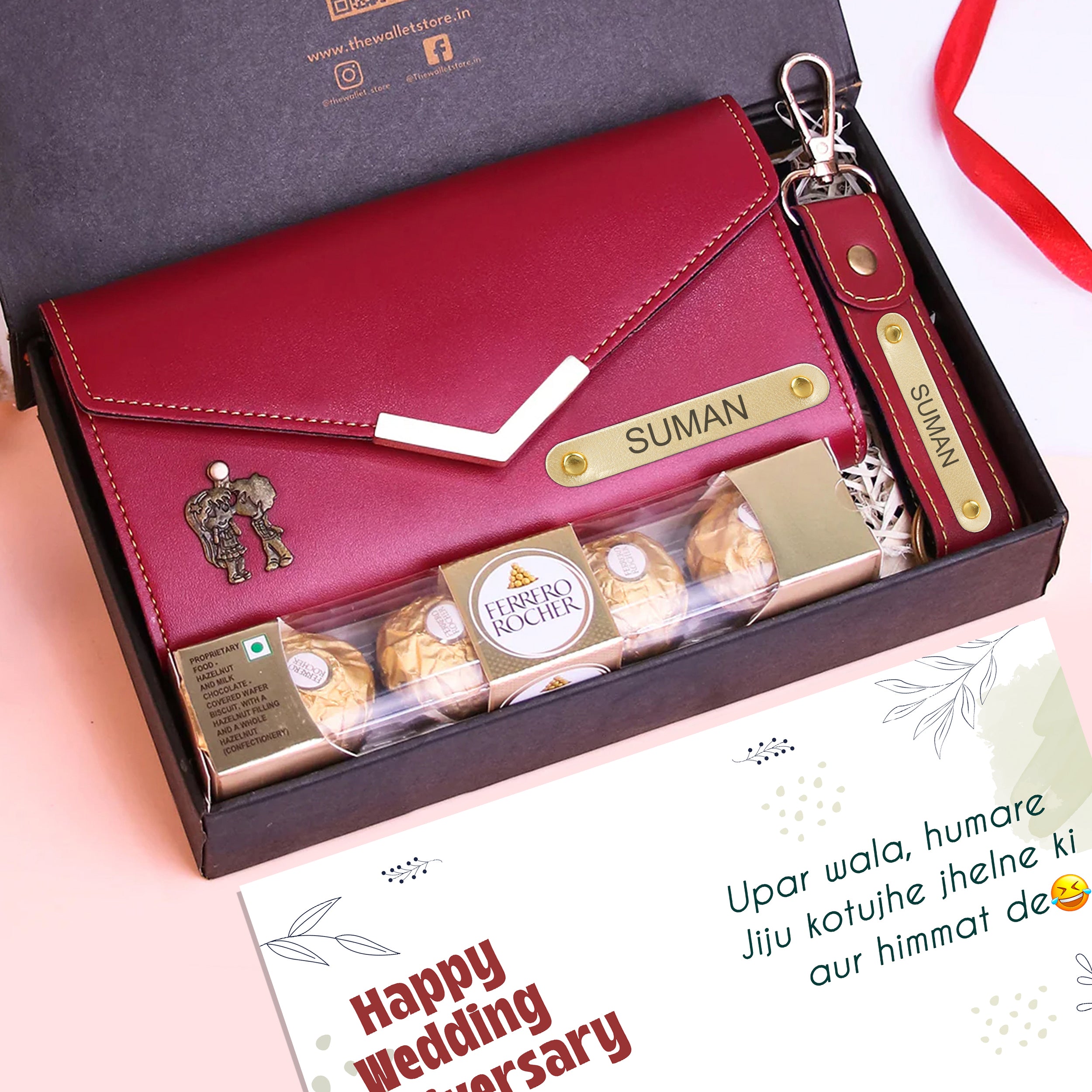 Personalized Premium Leather Clutch Keychain & Chocolate Gift Set