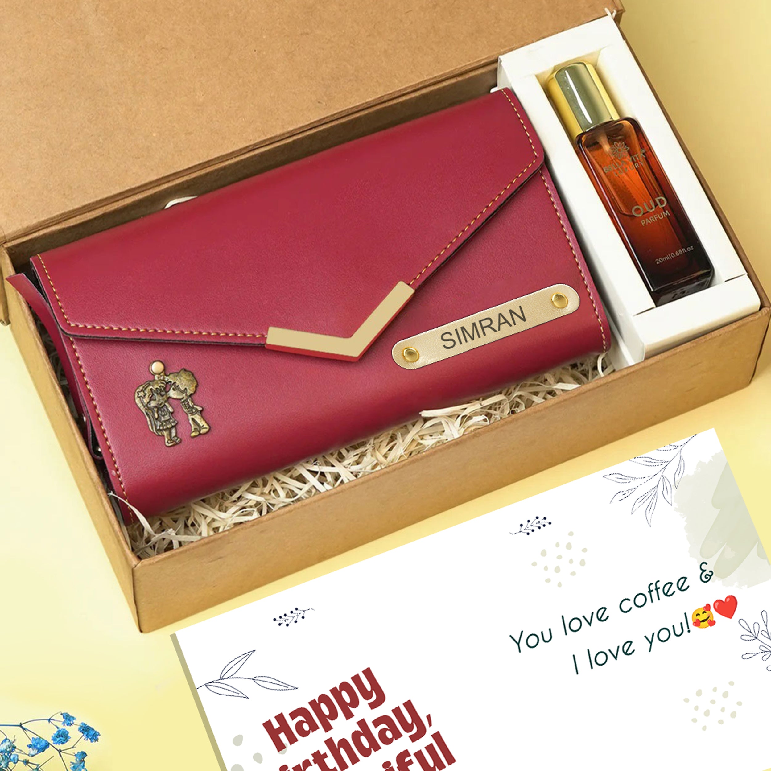 Personalized Premium Leather Clutch & Perfume Gift Set