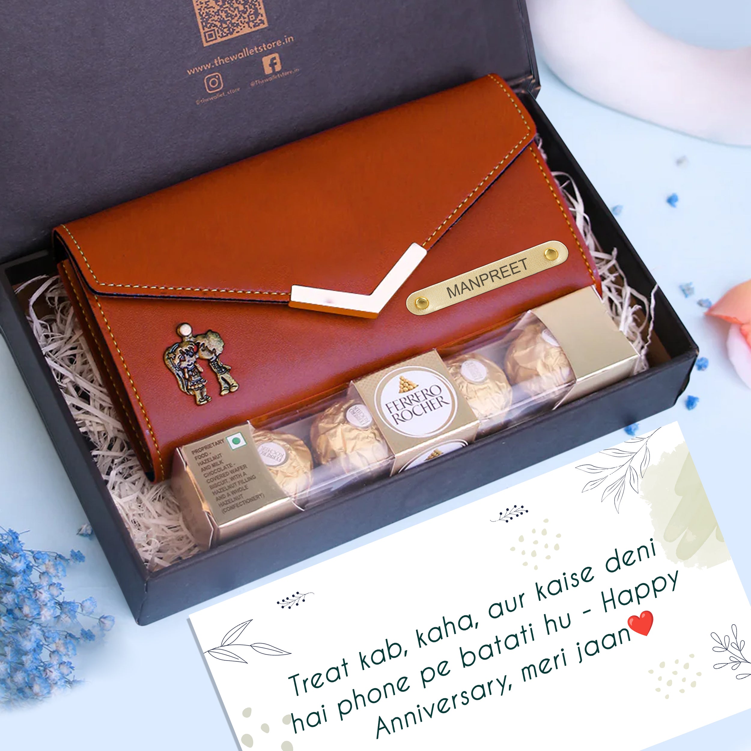 Personalized Premium Leather Clutch & Chocolate Gift Set