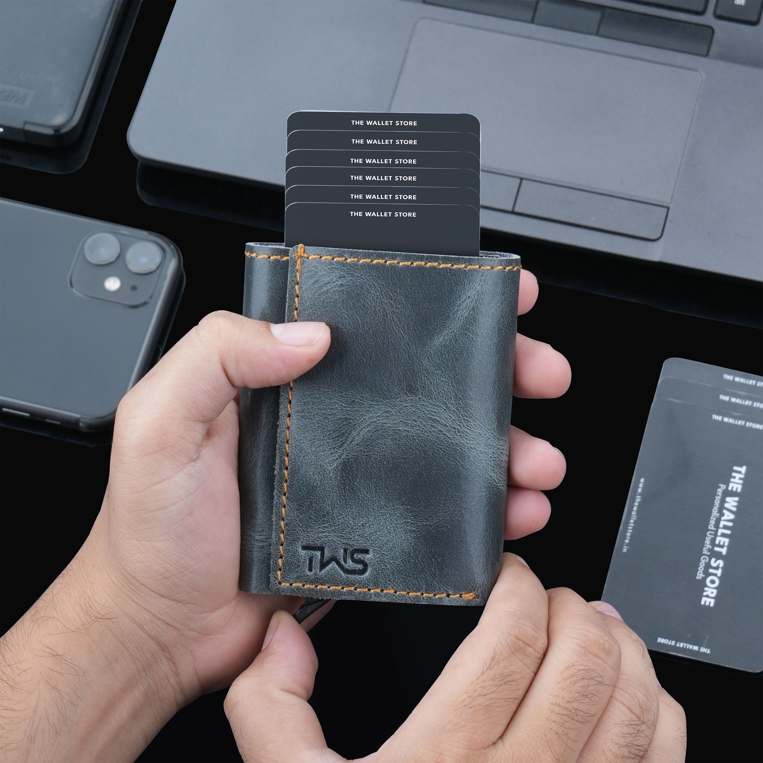 Ranger Genuine Leather RFID Protected Wallet Card Holder - Grey