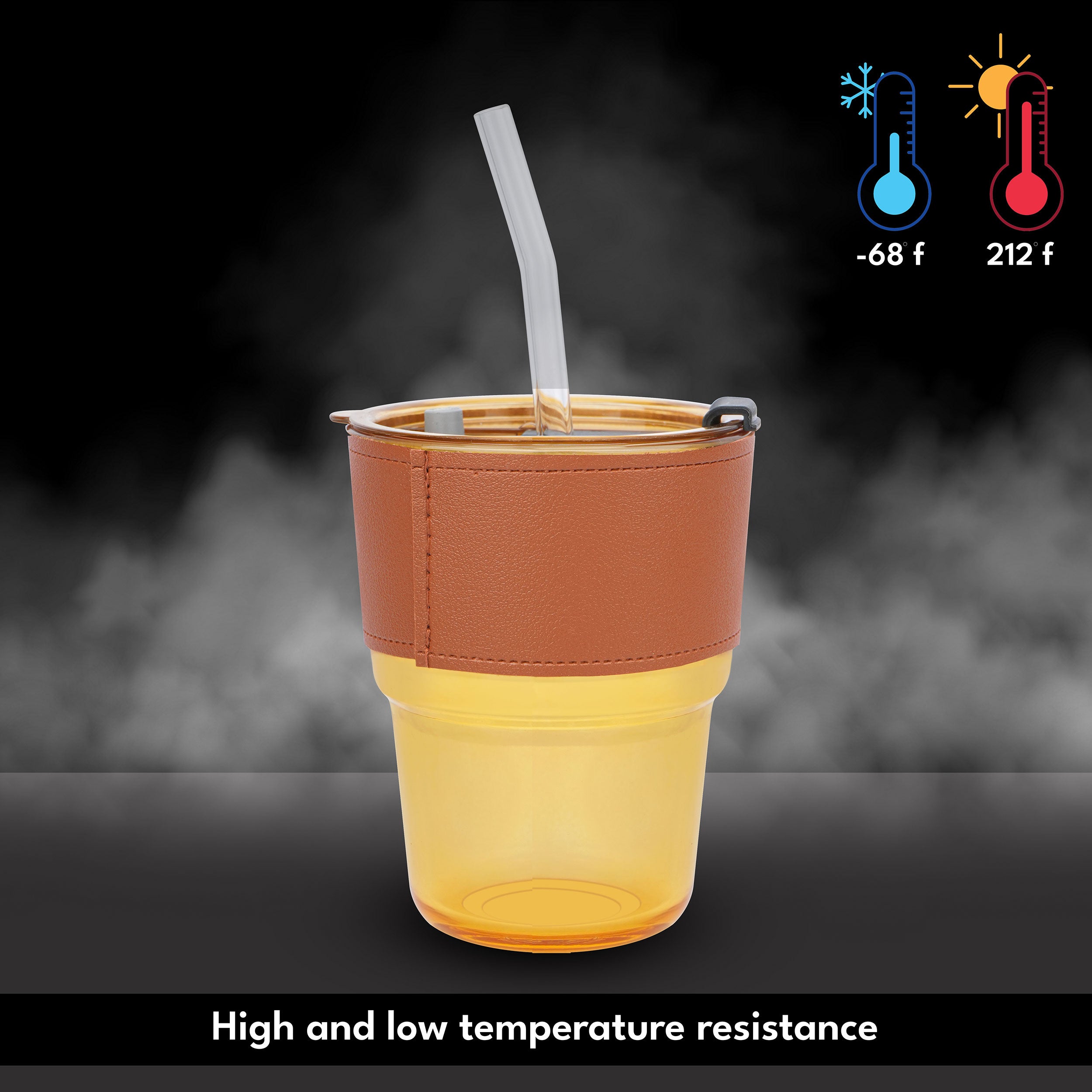 Borosilicate Glass Tumbler With Straw & Leather Sleeve