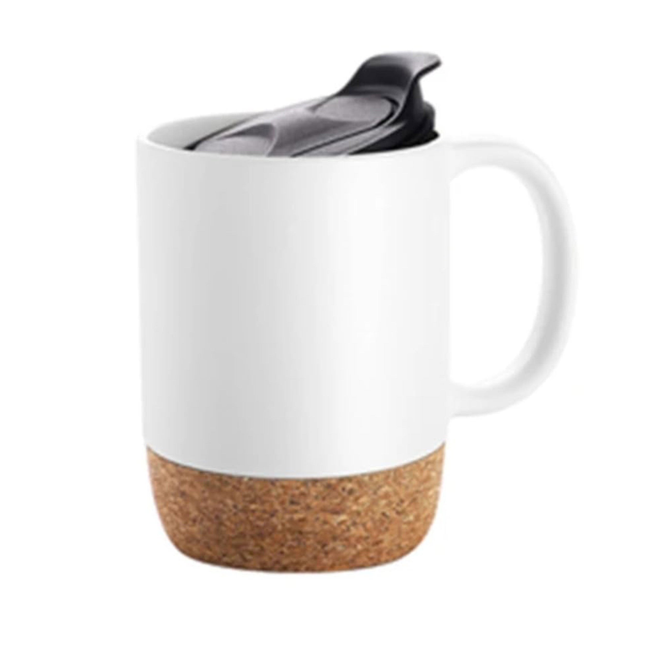 CorkMate Ceramic Coffee Mug With Smart Slider Lid - White