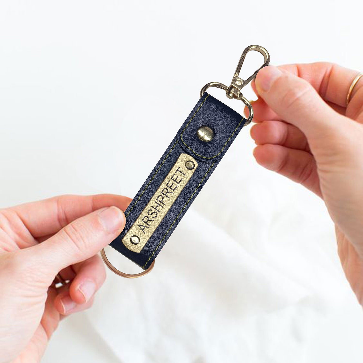 Embossed sales leather keyring