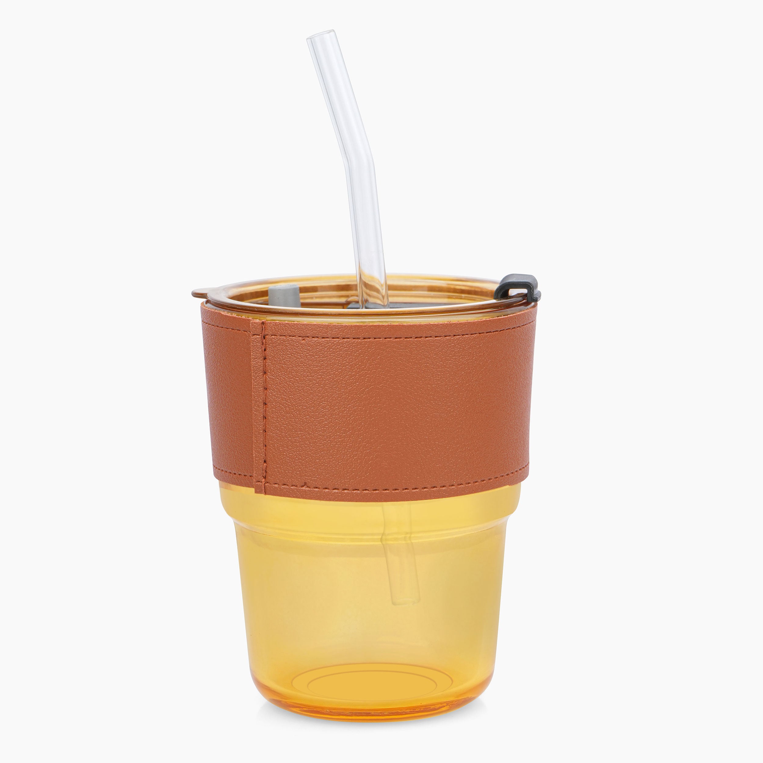 Borosilicate Glass Tumbler With Straw & Leather Sleeve