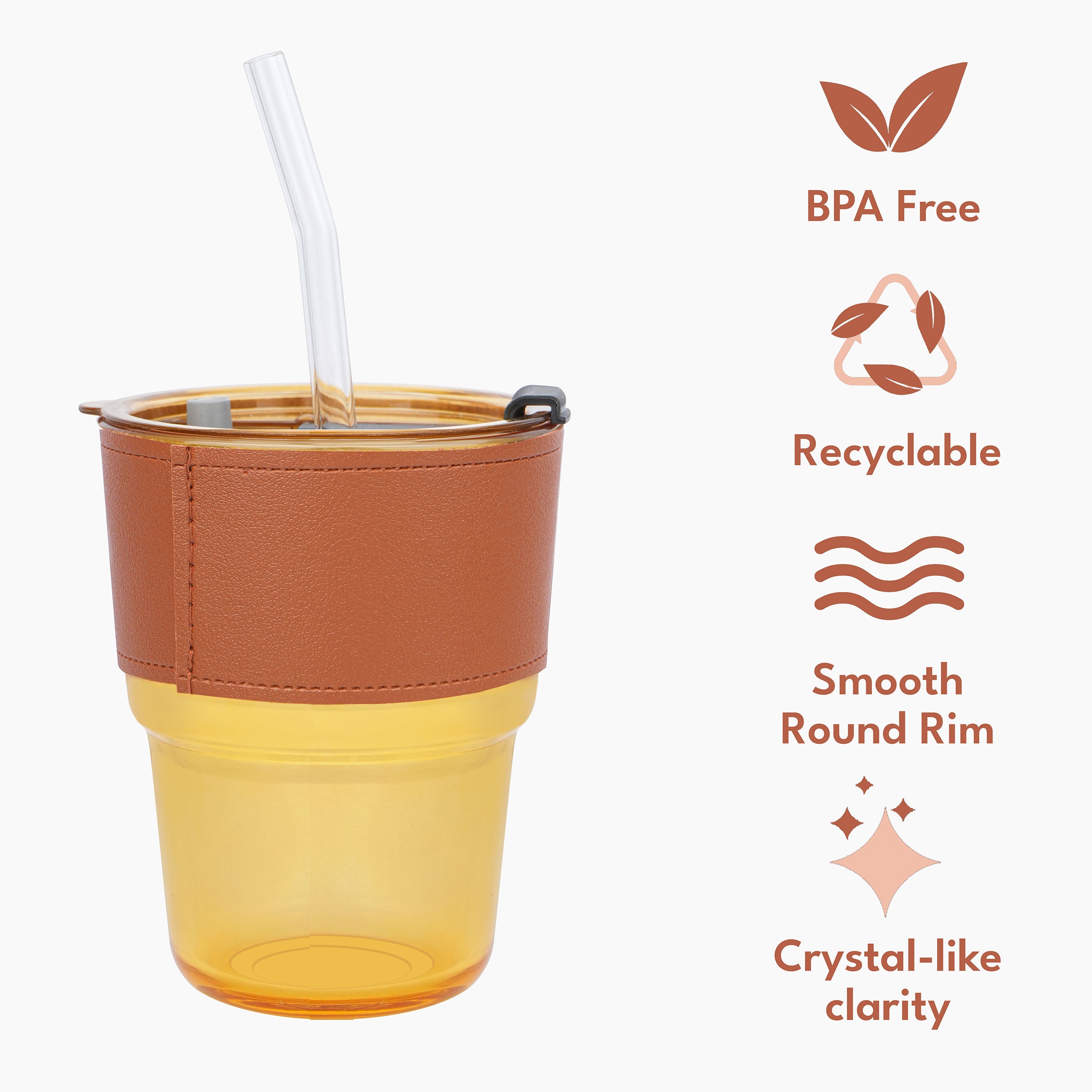 Borosilicate Glass Tumbler With Straw & Leather Sleeve