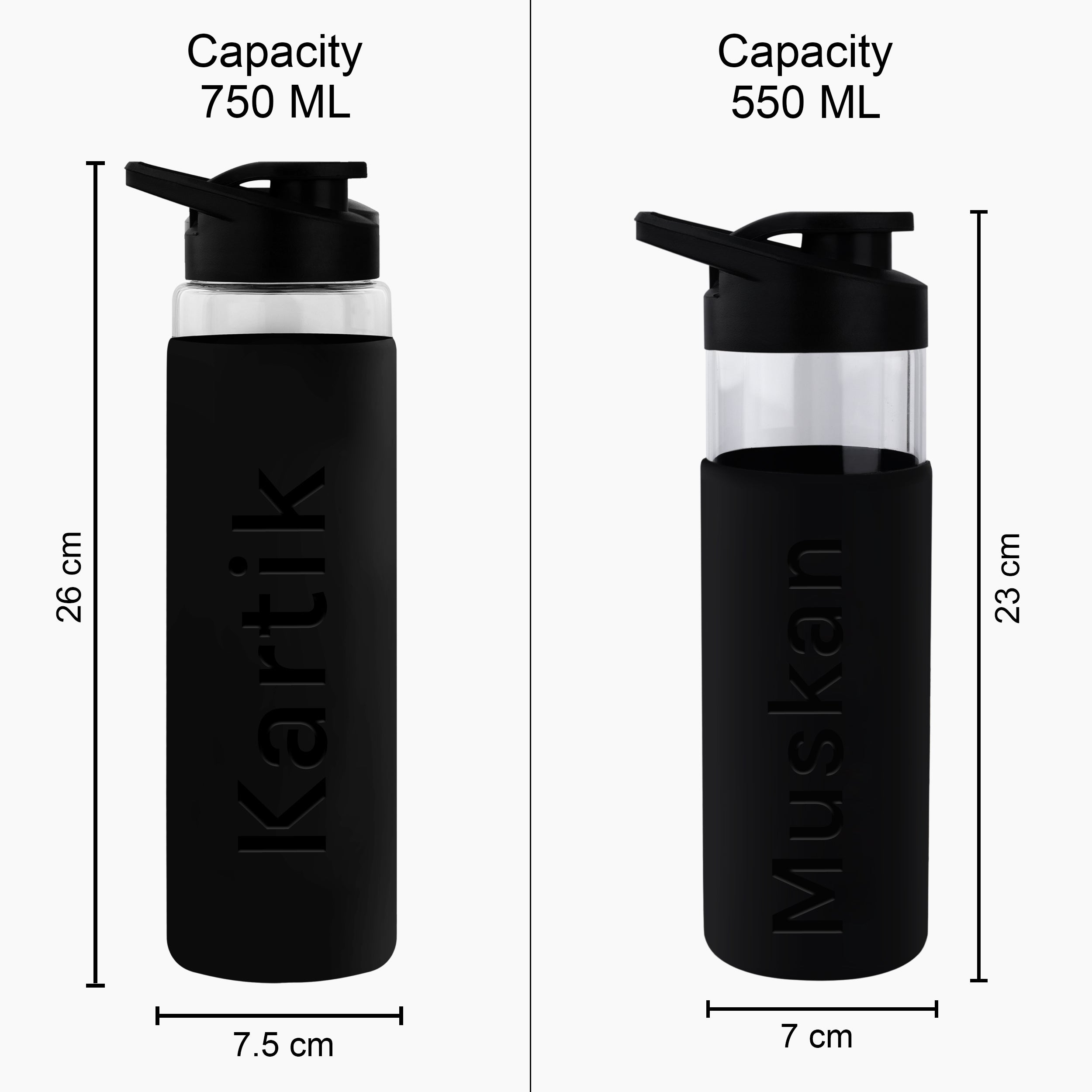 Personalized Pure Wrap Borosilicate Sipper Bottle - Black