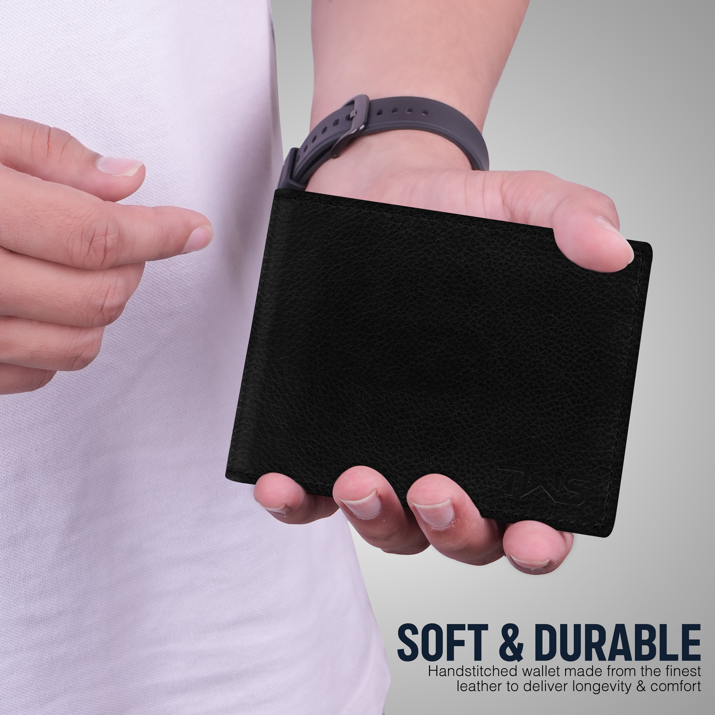 Pristine Textured Leather Wallet For Men - Black