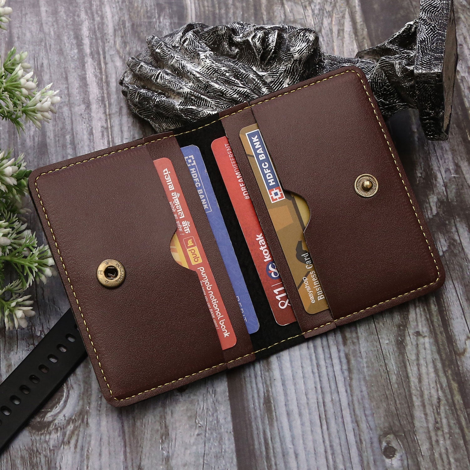 Personalized Brown Colour Card Holder With Name & Charm