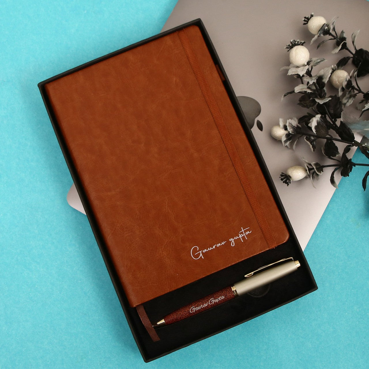 Personalized Brown Diary With Pen Combo