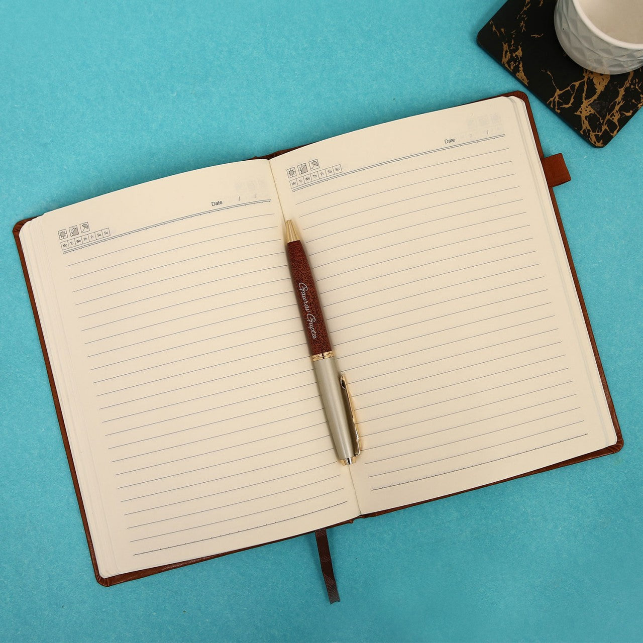 Personalized Brown Diary With Pen Combo