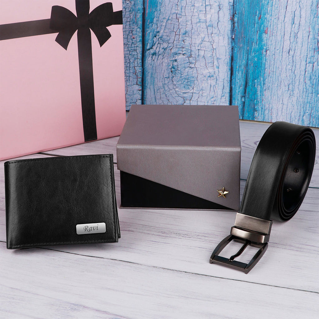 Personalized Black Belt & Wallet Gift Set